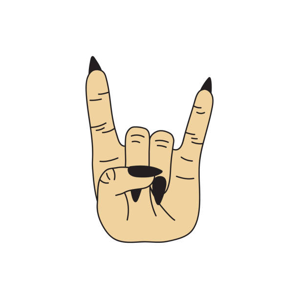 Rock gesture hand with nails vector illustration Rock gesture vector illustration. Hand with pointed long black nails showing rock n roll, rock, metal, punk symbol. Isolated. rocker nails stock illustrations