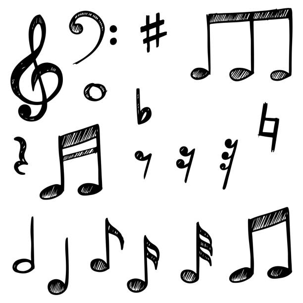 Set of hand drawn music note doodle isolated on white background. Vector illustration. Set of hand drawn music note doodle isolated on white background. Vector illustration. musical note stock illustrations