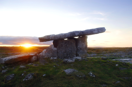 Ancient portal dolmen, megalithic tomb, The Burren, Country Clare, Republic of Ireland.