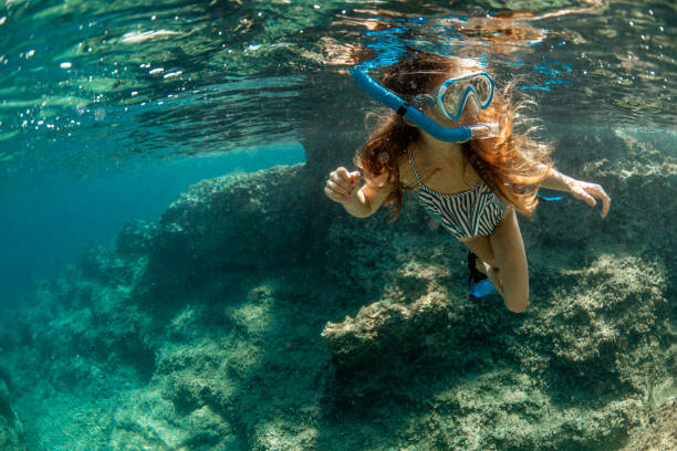 istock Girl enjoying snorkeling during cool vacation 1336177400