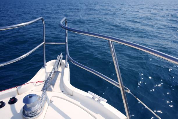 istock boat bow sailing sea with anchor chain winch 1336177551
