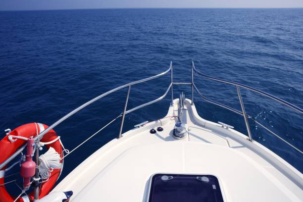 istock blue ocean sea view from motorboat yacht bow 1336178105