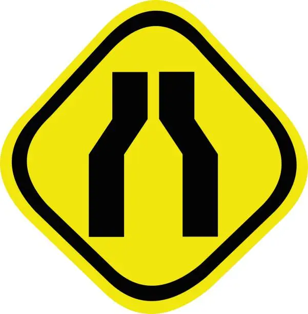 Vector illustration of Vector illustration of road sign emoticon - road narrows on both sides