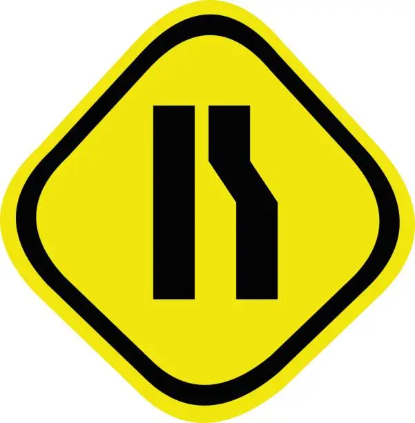 Vector illustration of Vector illustration of road sign emoticon - road narrows from right