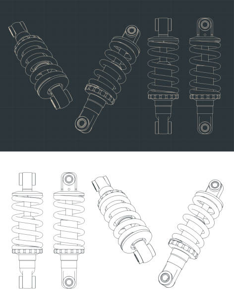 plany amortyzatorów rowerowych - shock absorber car part of motorcycle stock illustrations