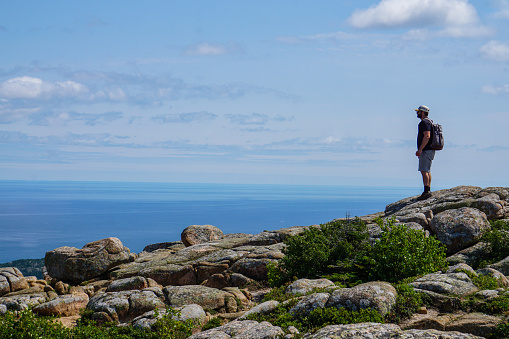 Looking out over the Atlantic ocean from the summit of Cadillac Mountain, Bar Harbor Maine, USA.