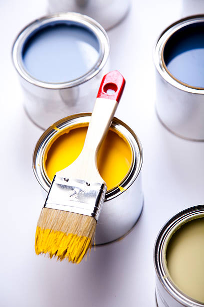 istock Cans of paint with paintbrush 133618928