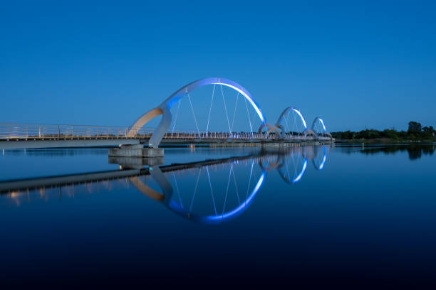 istock The Solvesborg Bridge is a 760 meter long walk and biking bridge over the Solvesborg Bay Area in Blekinge, Sweden. Captured in night time. 1336189847