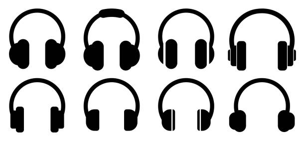 kopfhörer-symbole gesetzt. musikzeichen - kopfhörer stock-grafiken, -clipart, -cartoons und -symbole