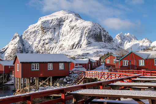 Village of A at the end of E10 on Lofoten Islands in Winter, Norway