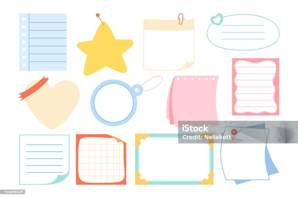 Notebook Paper Sticky Note Set Sticker Notepad Pin Stock Illustration ...