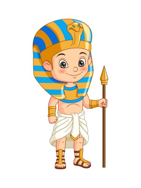 ilustrações, clipart, desenhos animados e ícones de garotinho de desenho animado vestindo fantasia de faraó egípcio - ancient civilization ancient traditional culture vertical