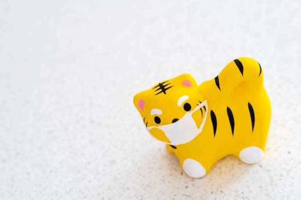 istock 2022 New Year's card tiger with mask image (White dot, right） 1336199042