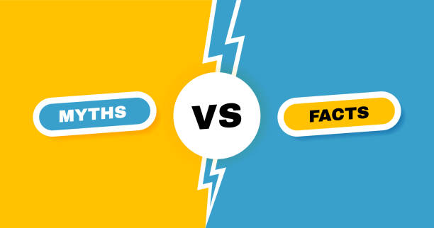 ilustrações de stock, clip art, desenhos animados e ícones de facts vs myths versus battle background with lightning bolt. concept of thorough fact-checking or easy compare evidence.. vector illustration - information equipment