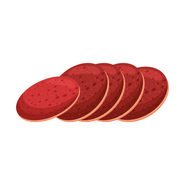 illustrazioni stock, clip art, cartoni animati e icone di tendenza di salame fette cartone animato - sausage white background dried sausage isolated on white