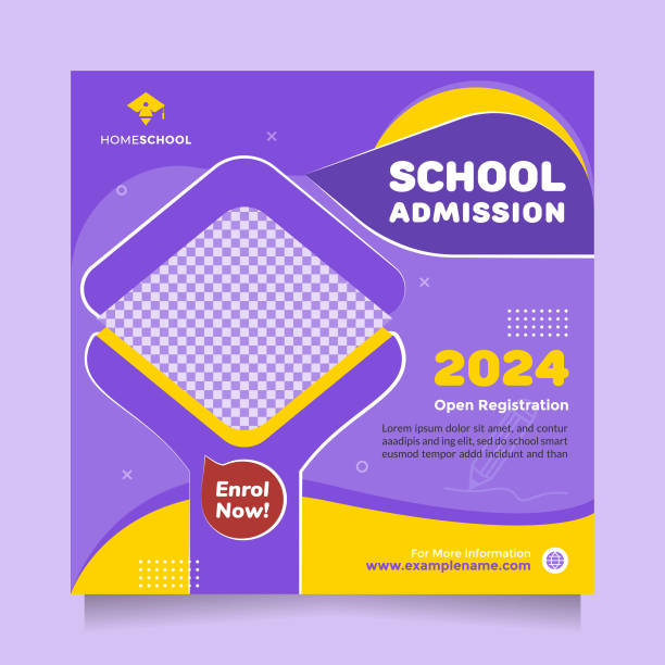 School education admission promotional social media post and banner template. Creative idea kids school vector banner design with modern blue yellow color School education admission promotional social media post and banner template. Creative idea kids school vector banner design with modern blue yellow color. Editable Instagram post promotional concept high school enrollment stock illustrations