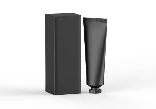 istock Black cosmetic tube with packaging box mock up template on isolated white background, ready for design presentation, 3d illustration 1336216461