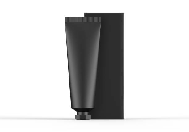 istock Black cosmetic tube with packaging box mock up template on isolated white background, ready for design presentation, 3d illustration 1336216462