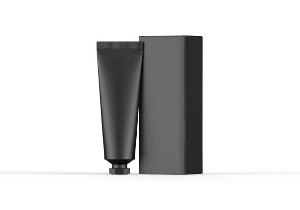 istock Black cosmetic tube with packaging box mock up template on isolated white background, ready for design presentation, 3d illustration 1336216463