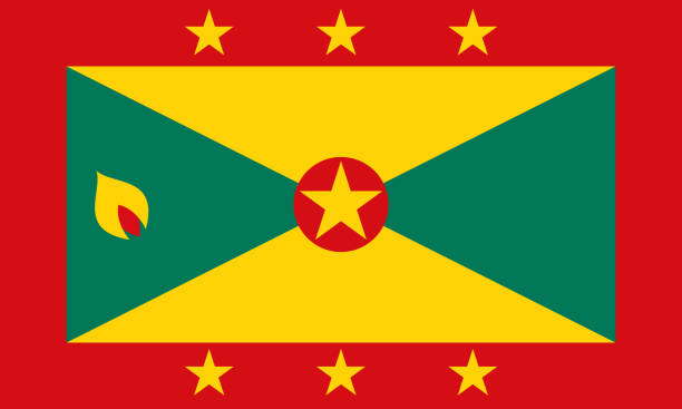 Grenada Caribbean Flag The flag of Grenada. Drawn in the correct aspect ratio. File is built in the CMYK color space for optimal printing, and can easily be converted to RGB without any color shifts. grenadian flag clip art stock illustrations