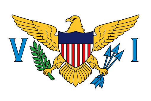 The flag of Virgin Islands of the United States. Drawn in the correct aspect ratio. File is built in the CMYK color space for optimal printing, and can easily be converted to RGB without any color shifts.