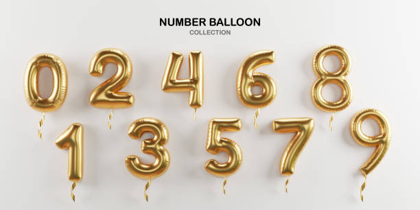 isolate of golden number balloon 0 to 9 on white background for decorate merry christmas , happy new year ,valentine's day and birthday cerebration party by 3d rendering. - 0 1 year imagens e fotografias de stock