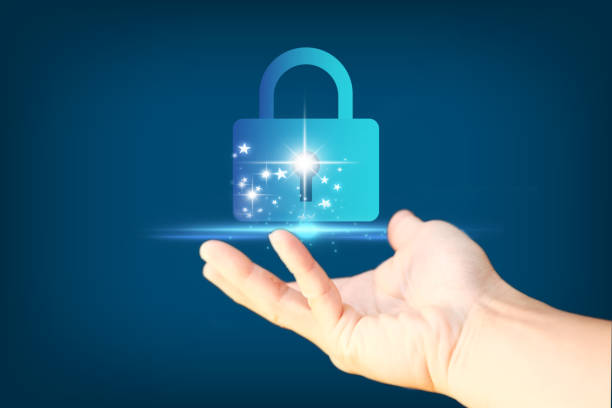istock Hand holding Data protection Cyber security Privacy business with hand pointing with internet Technology Concept, Futuristic cyber background with broken lock 1336219662