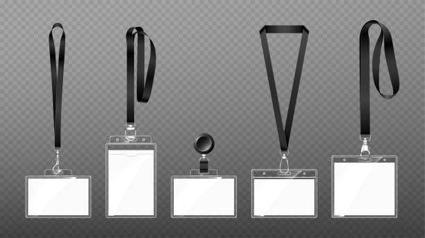 stockillustraties, clipart, cartoons en iconen met badges on lanyards with lobster clasp or hooks - sleutelkoord