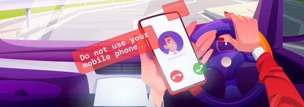 ilustrações, clipart, desenhos animados e ícones de não use celular enquanto dirige - driving mobile phone car talking