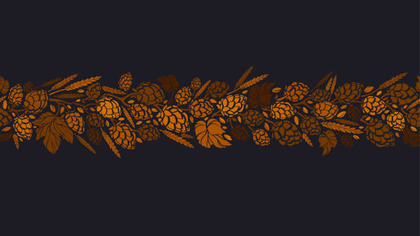 бесшовный узор. ветвь хмеля, семян, золотого ячменя - barley stock illustrations