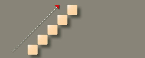 istock Red arrow rising step up the square on brown background as metaphor for business and financial growth. 1336229335