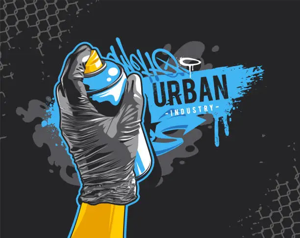 Vector illustration of Graffiti Banner With Hand Holding Spray Can