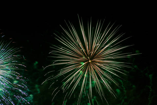 istock Beautiful fireworks in the dark evening sky. 1336230508