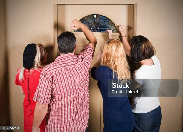 Knocking At The Door Stock Photo - Download Image Now - Knocking, Breaking, Building Entrance