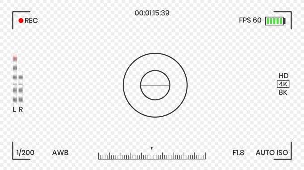 wizjer kamery wideo lub rejestrator ramek fotograficznych płaski styl ilustracji wektorowej. - lens camera focus aperture stock illustrations