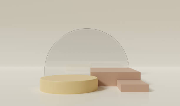 istock 3d rendering illustration for empty podium stand, blank stage, product display template, pedestal winner, backdrop studio, advertising design. Mock up table sale banner with earth tones color. 1336246963