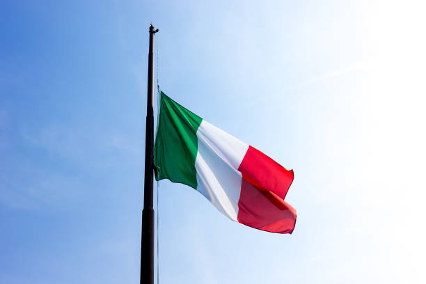 istock Italian flag flown at half mast 1336246980