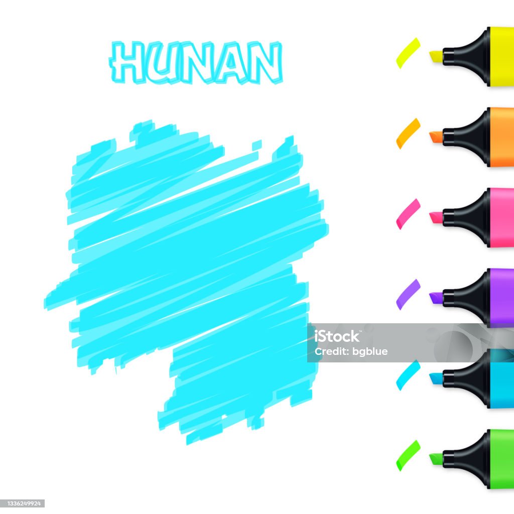 Hunan Colour Hunan Map Hand Drawn With Blue Highlighter On White Background Stock ...