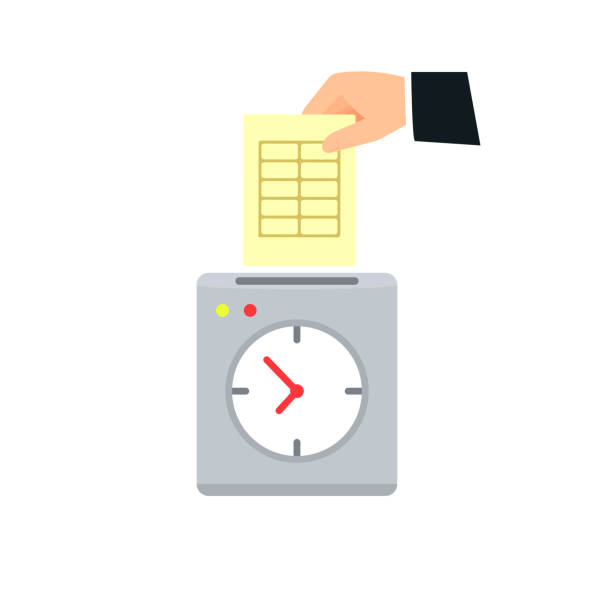 시간 시계 아이콘에 핸드 퍼팅 카드 - time card stock illustrations