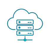istock Server rack and cloud line icon. Cloud hosting services. Server database organization. 1336256018