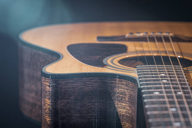 istock Close-up of a classical acoustic guitar in beautiful lighting. 1336256335