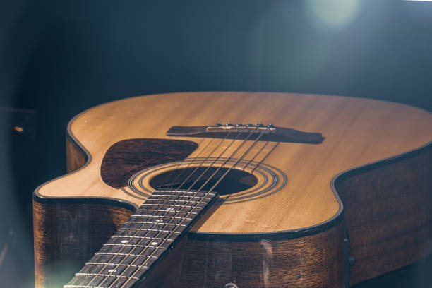 istock Close-up of a classical acoustic guitar on a black background. 1336256340