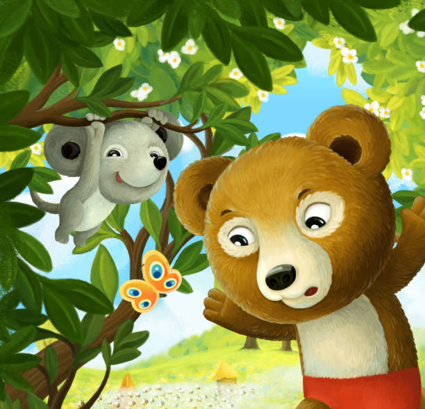 istock cheerful cartoon scene forest animal mouse and bear illustration 1336257440