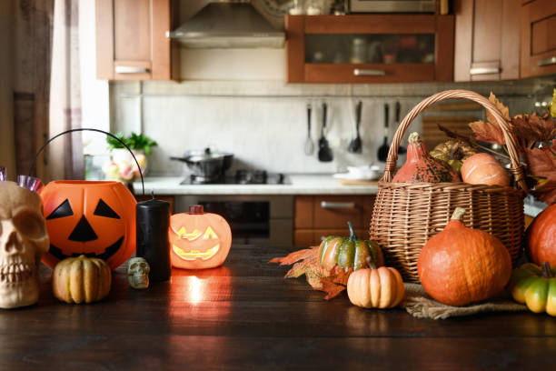 istock Cozy kitchen with pumpkins for Thanksgiving day or Halloween cooking. 1336257441