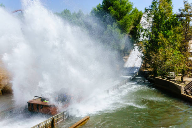 istock water attraction in a water park where a boat slides down a slide 1336259364