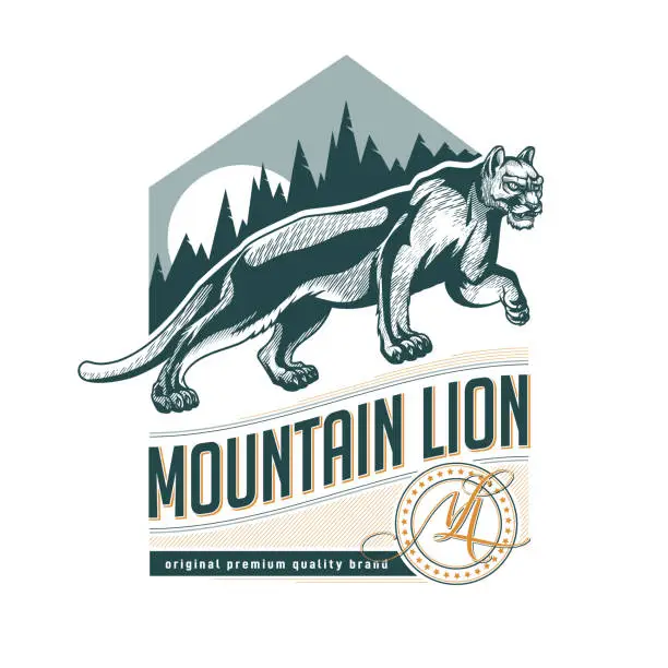 Vector illustration of Mountain lion label tag design.