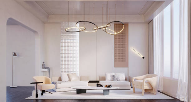 istock living room with glass block wall. 1336263948