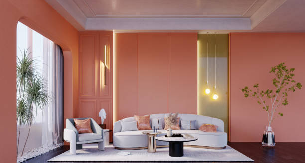 istock Living room with orange walls. 1336264018
