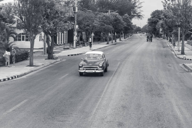 Varadero, Cuba - May 20, 2021: Streets of Varadero. Exclusive 1960s retro cars on the streets of Varadero