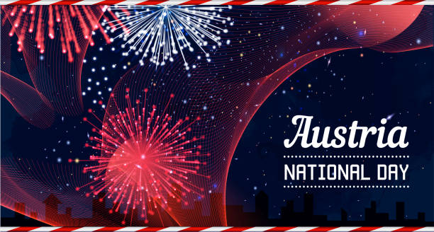 istock National Day of Austria Country in Blending Lines Style with Fireworks Vector 1336266725